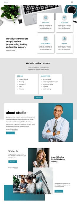Awesome One Page Template For A Multidisciplinary Design Studio
