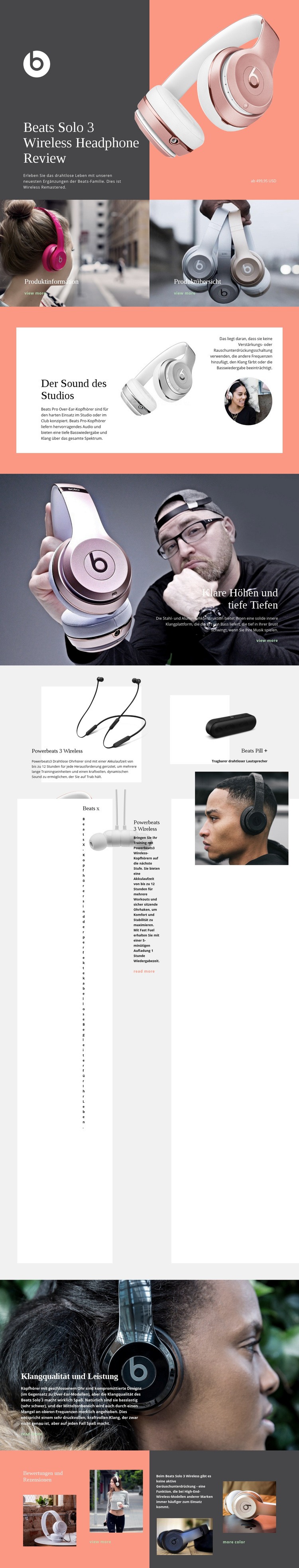 Beats Wireless Eine Seitenvorlage