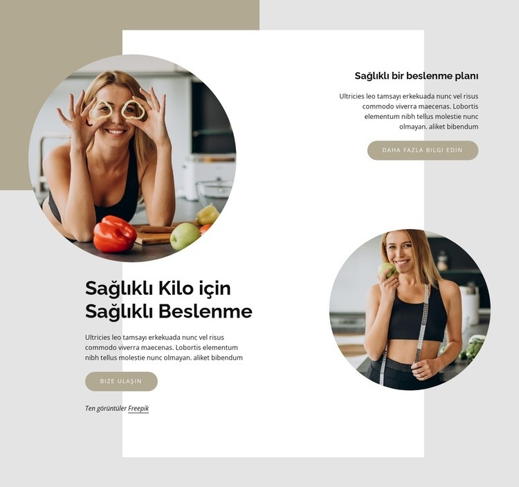 Sağlıklı kilo için sağlıklı beslenme Web sitesi tasarımı