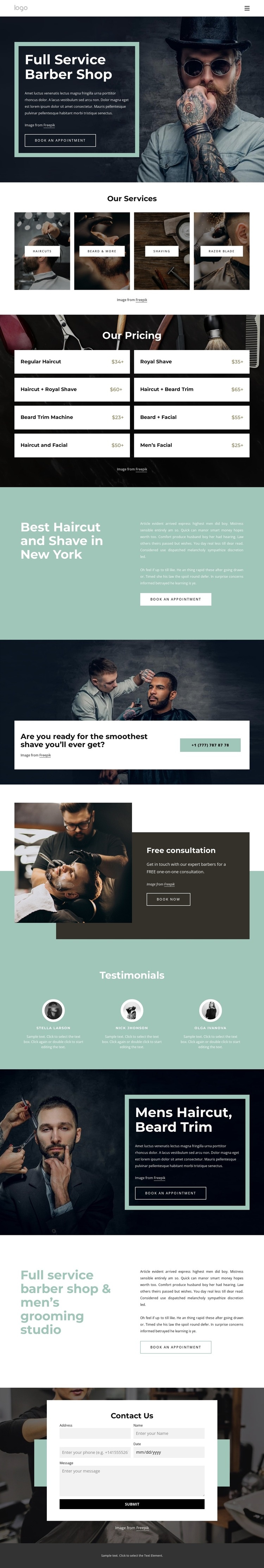 Full service barber shop Elementor Template Alternative