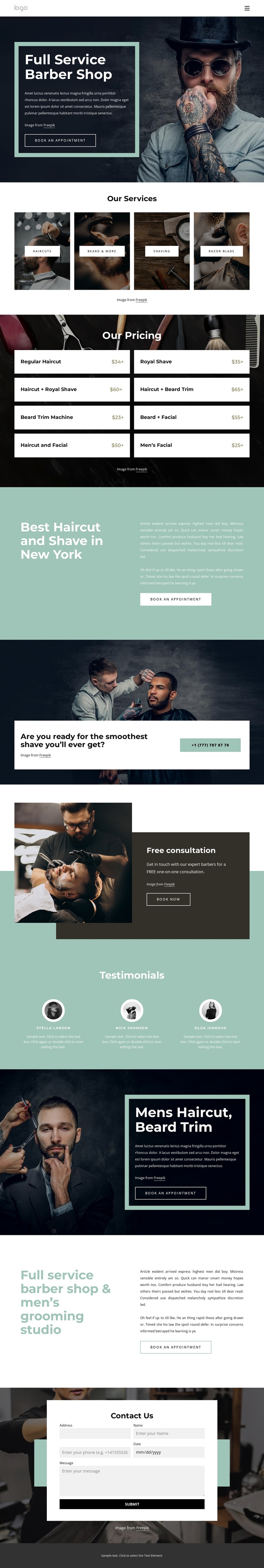 Full service barber shop One Page Template