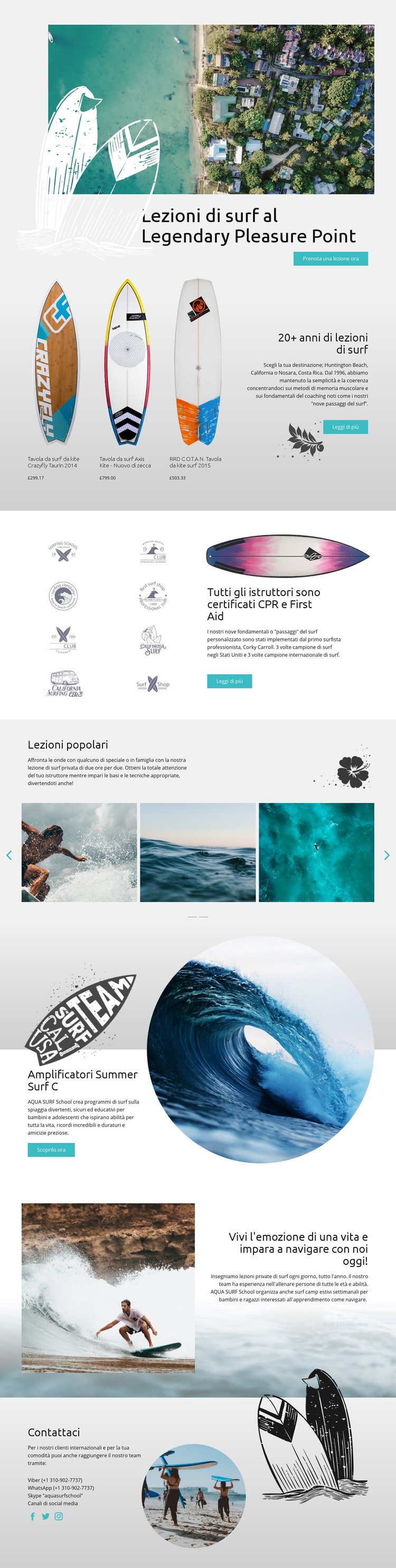 Lezioni di surf Mockup del sito web