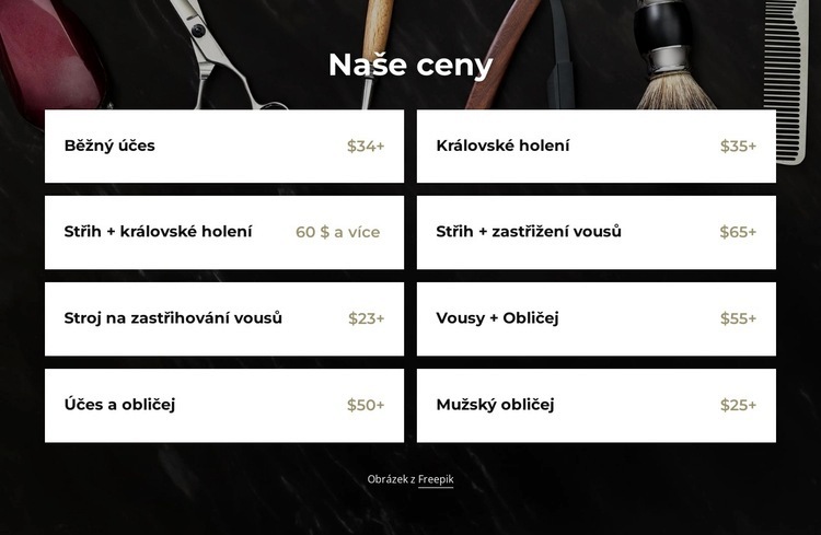 Ceny v kadeřnictví Šablona HTML
