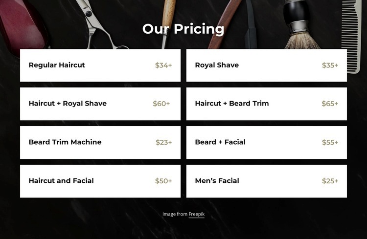 Barbershop pricing Elementor Template Alternative