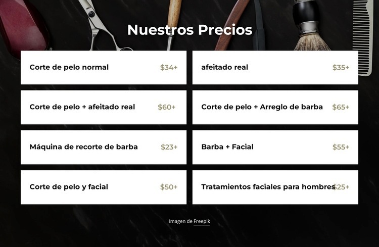 Precios de barbería Plantillas de creación de sitios web