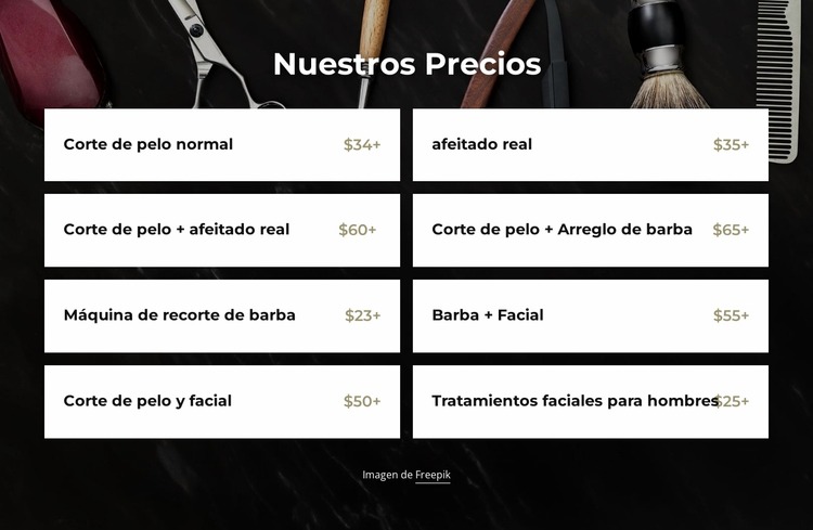 Precios de barbería Plantilla Joomla