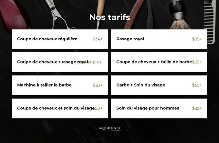 Tarifs salon de coiffure Créateur de site Web HTML