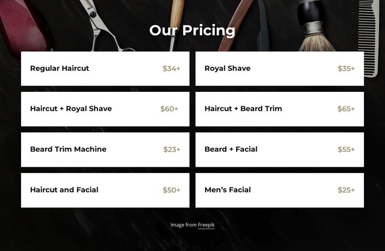 Barbershop pricing Homepage Design