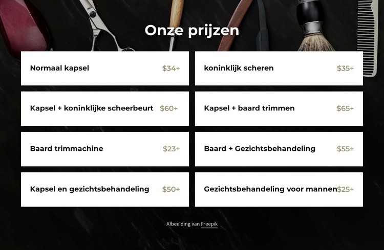 Barbershop prijzen Website Builder-sjablonen