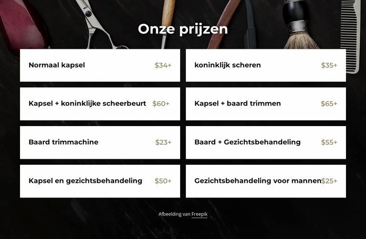 Barbershop prijzen Website ontwerp