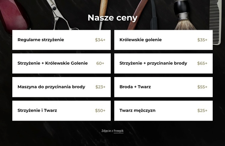 Cennik fryzjerski Kreator witryn internetowych HTML