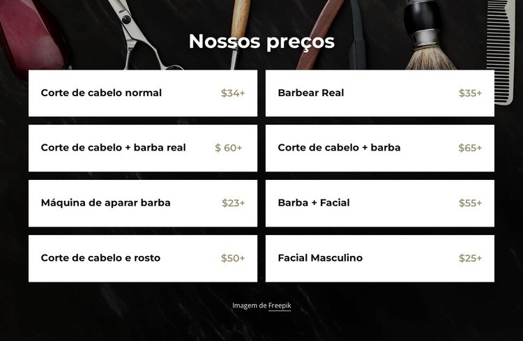 Preços de barbearia Maquete do site