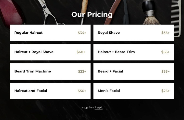 Barbershop pricing Webflow Template Alternative