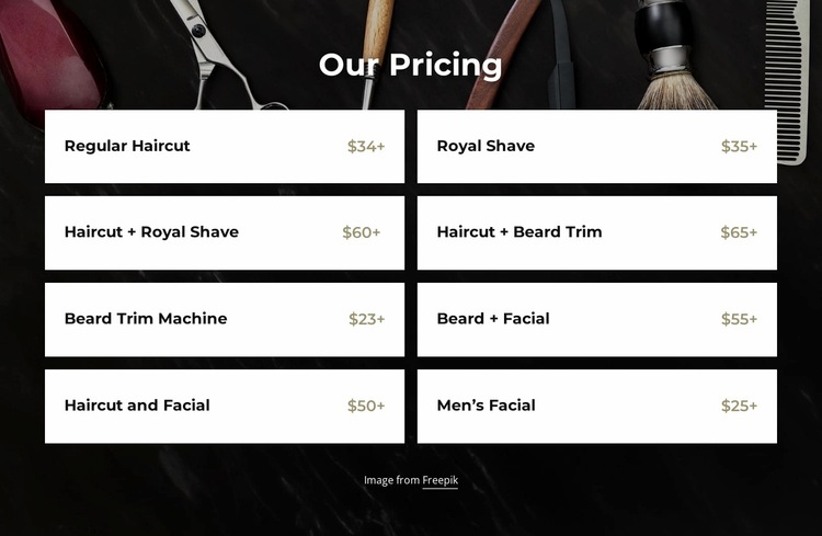 Barbershop pricing Website Builder Templates