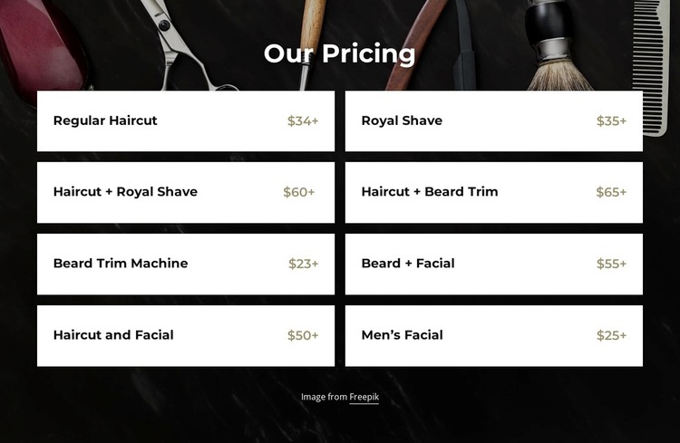 Barbershop pricing WordPress Theme