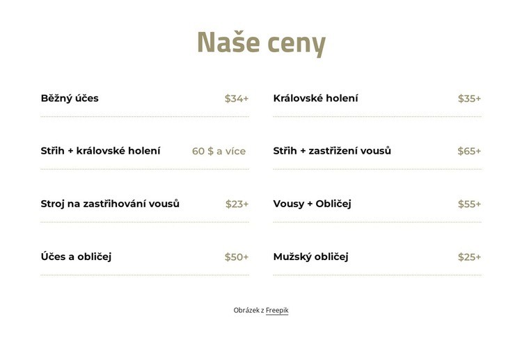 Ceny stříhání a holení Téma WordPress