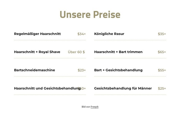 Preise schneiden und rasieren Website design