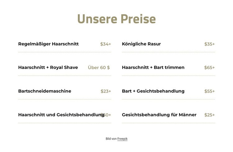 Preise schneiden und rasieren Website-Modell