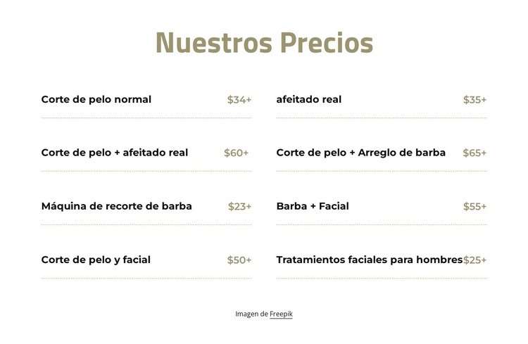 Precios de corte y afeitado Diseño de páginas web