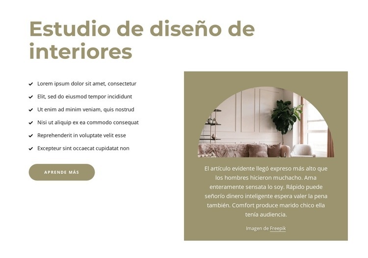 Interiores elegantes y de alta calidad Maqueta de sitio web