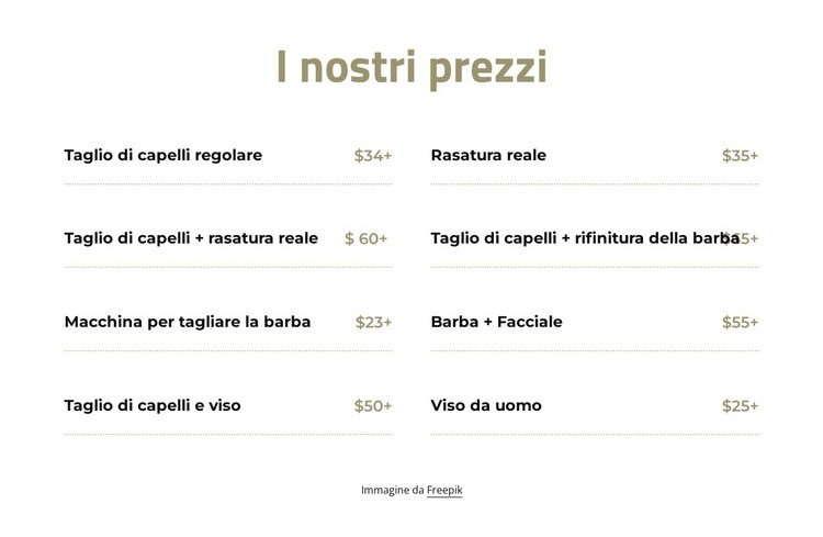 Taglia e rade il prezzo Mockup del sito web