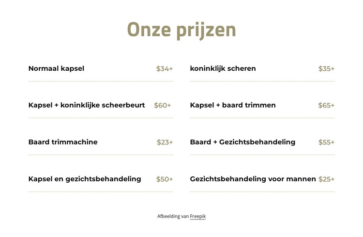 Prijzen knippen en scheren Website sjabloon