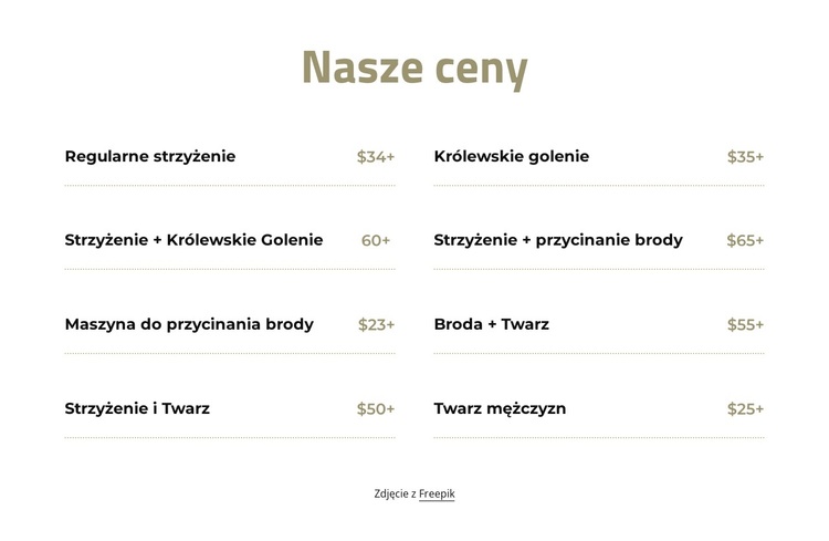 Cennik cięcia i golenia Motyw WordPress