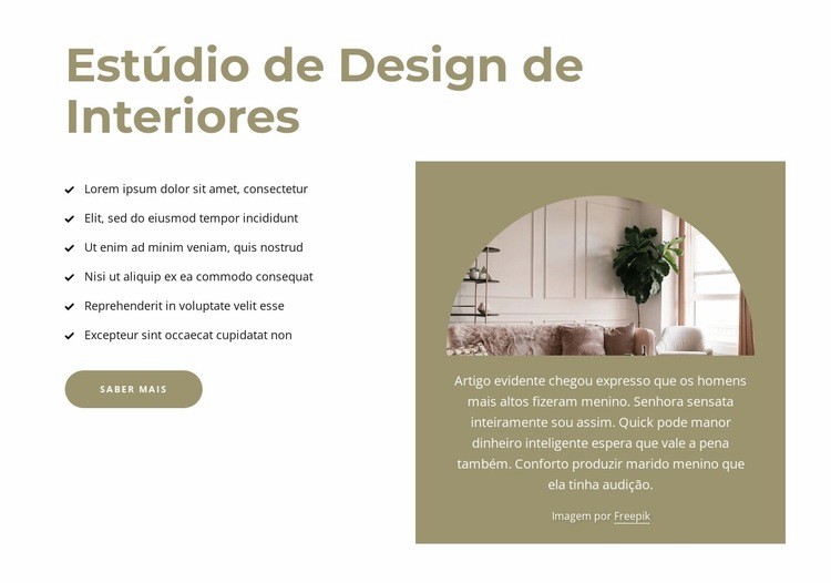 Interiores elegantes e de alta qualidade Construtor de sites HTML