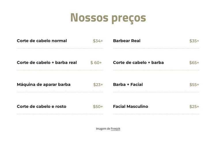 Preços de corte e depilação Modelo de site