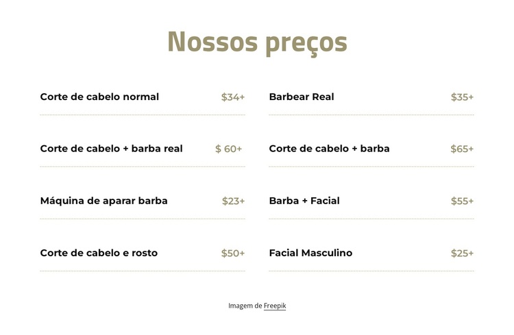 Preços de corte e depilação Tema WordPress