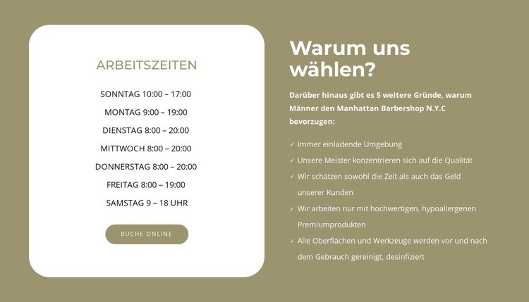 Arbeitszeit des Friseursalons Website design