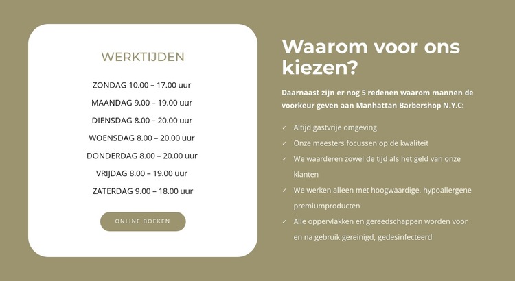 Werkuren kapperszaak Website sjabloon