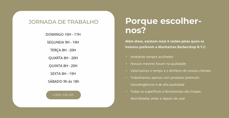 Horário de funcionamento da barbearia Design do site