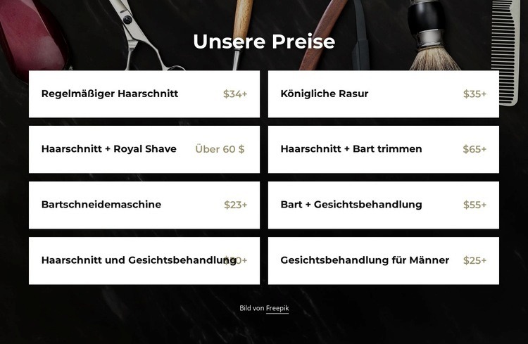 Unsere Friseurpreise HTML5-Vorlage