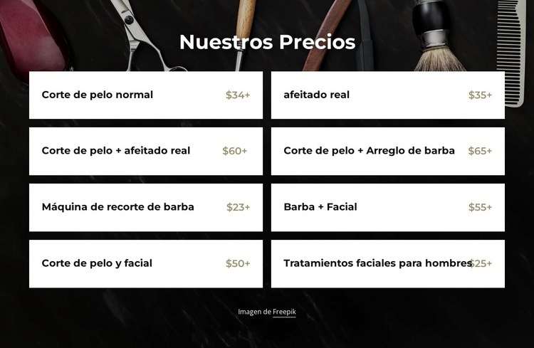 Precios de nuestra barbería Creador de sitios web HTML