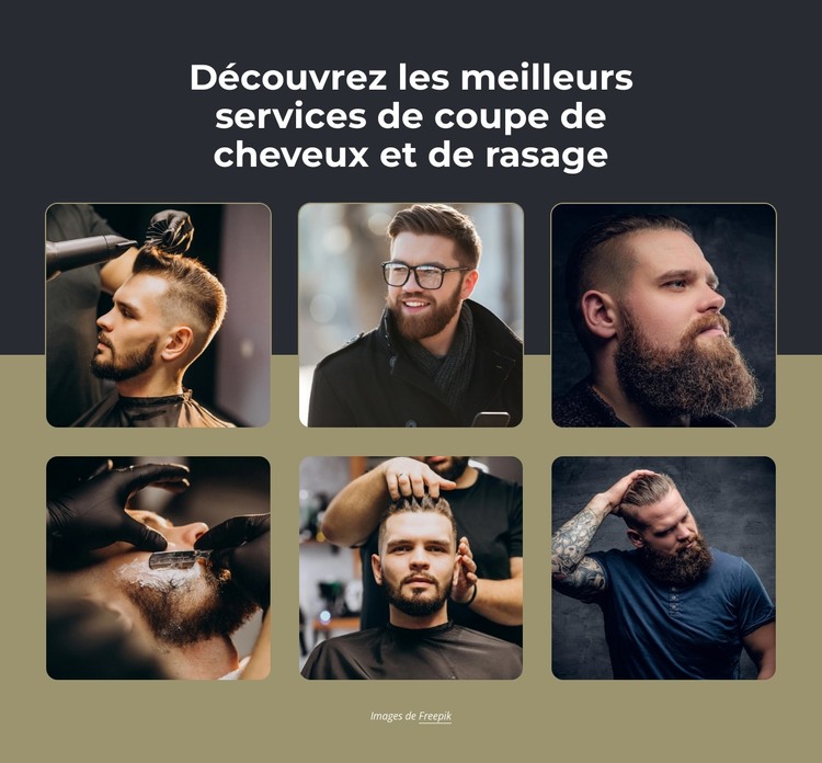 Coupes de cheveux, rasage à la serviette chaude, taille de barbe Modèle HTML