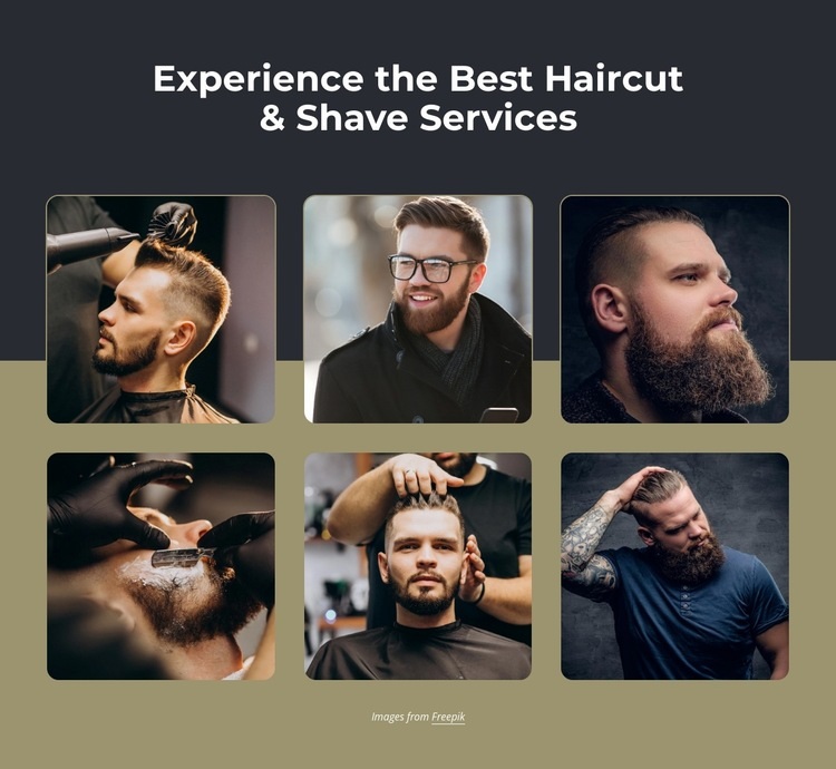 Haircuts, hot towel shaves, beard trimming Html Code Example
