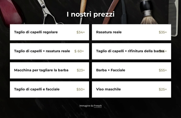 I nostri prezzi da barbiere Mockup del sito web