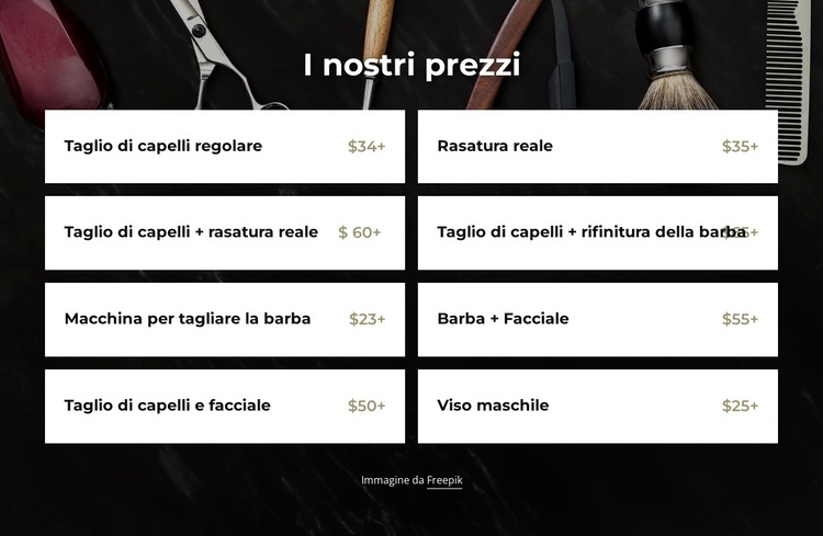 I nostri prezzi da barbiere Modello di sito Web