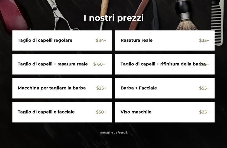 I nostri prezzi da barbiere Tema WordPress