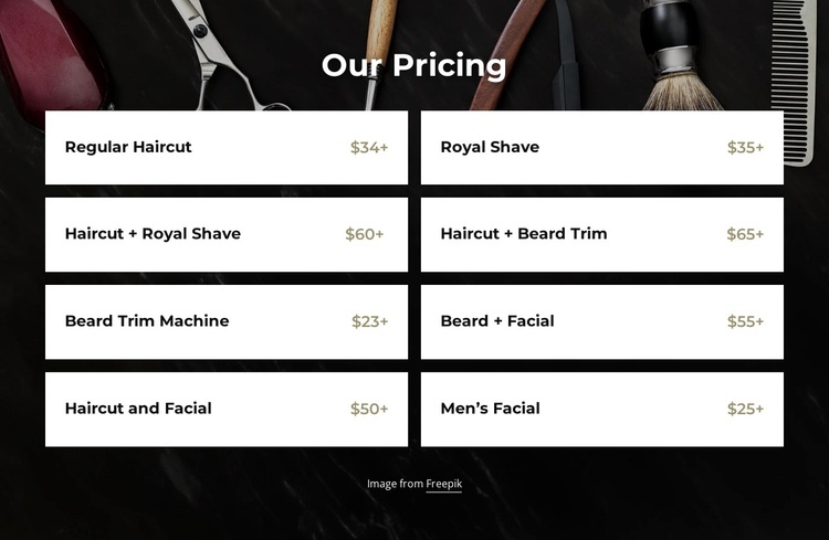 Our barbershop pricing Joomla Page Builder