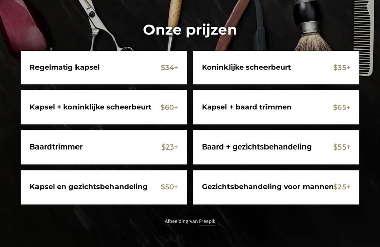 Onze kappersprijzen Website Builder-sjablonen