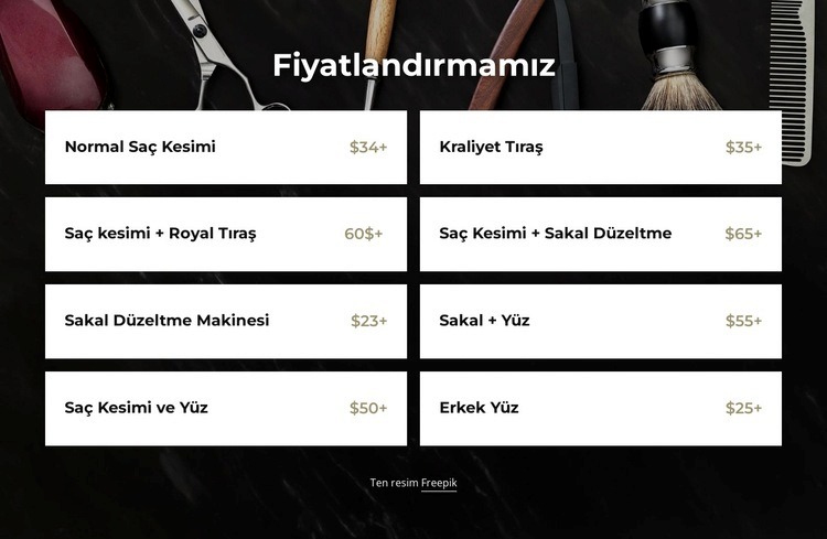 Berber fiyatlarımız Bir Sayfa Şablonu