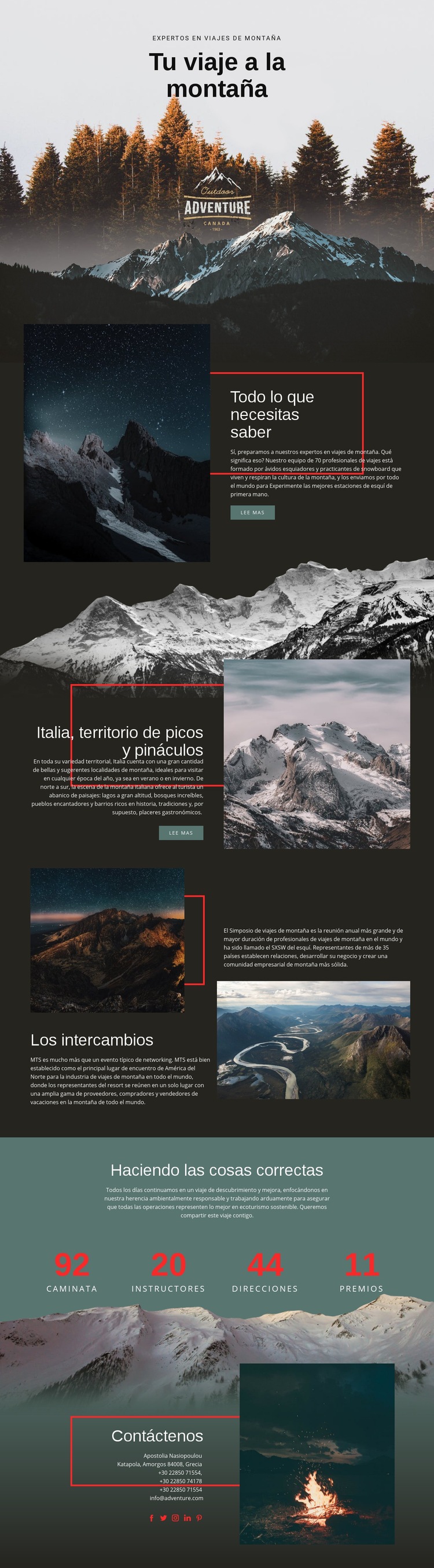 Todo sobre viajes a la montaña Diseño de páginas web