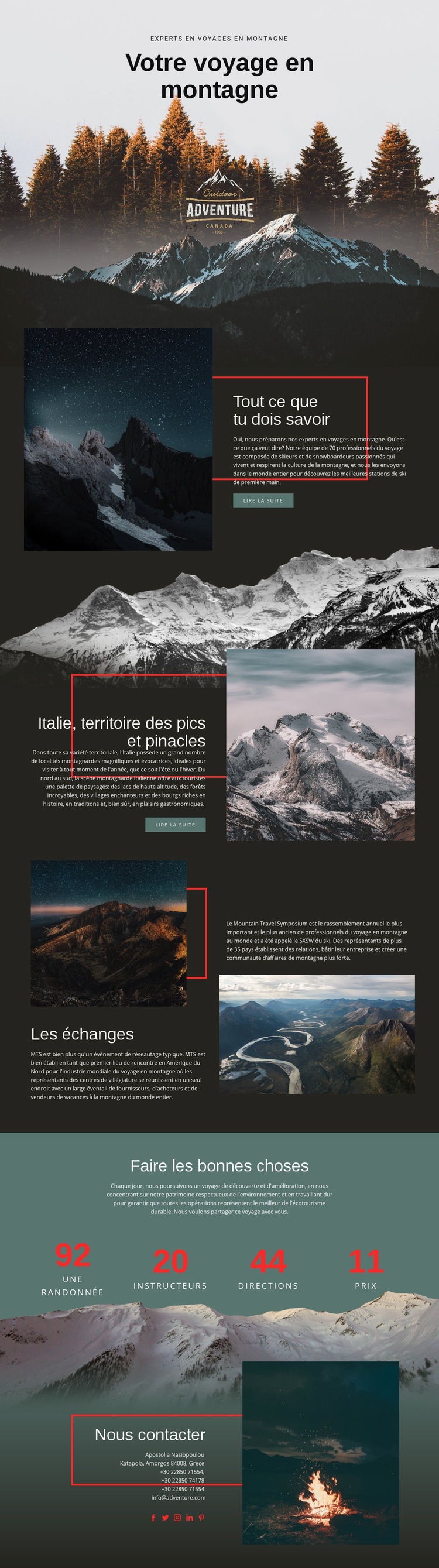 Tout sur les voyages en montagne Modèles de constructeur de sites Web