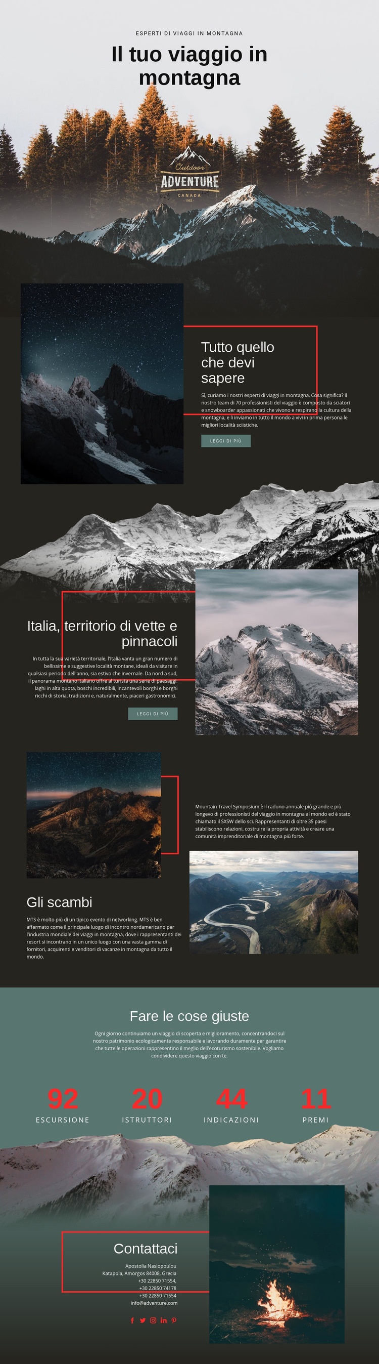 Tutto sui viaggi in montagna Modello HTML5
