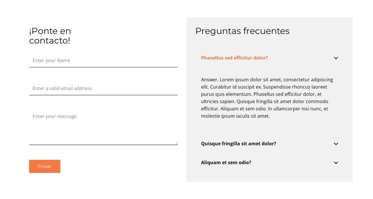 Formulario de contacto y preguntas frecuentes Diseño de páginas web