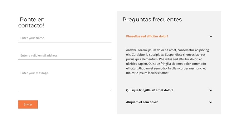 Formulario de contacto y preguntas frecuentes Plantilla CSS