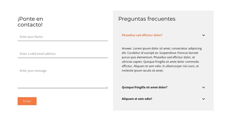 Formulario de contacto y preguntas frecuentes Tema de WordPress