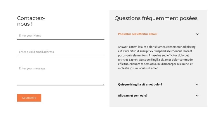 Formulaire de contact et FAQ Maquette de site Web